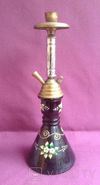 Hookah flask with nozzle. Glass, metal.