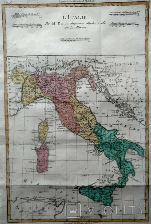 1780 Италия, Бонне (карта 24х36 Верже) СерияАнтик