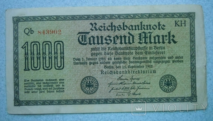 1000 марок 1922 года - Веймарская Республика