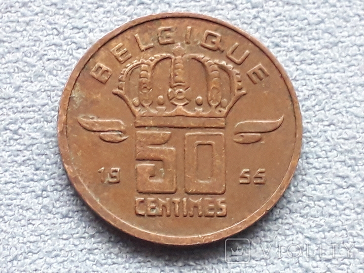 Бельгия 50 сантимов 1955 года, фото №2