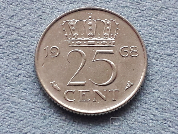 Нидерланды 25 центов 1968 года, фото №2