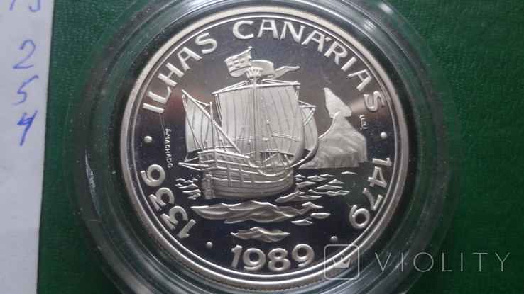 100  эскудо 1989 Португалия 510 лет открытию Канарских о-вов  серебро (2.5.4), фото №6