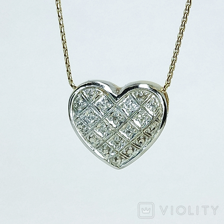 Винтажная золотая подвеска "сердце" с бриллиантами, фото №4