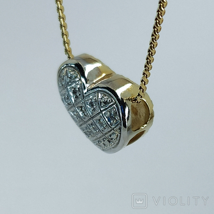 Винтажная золотая подвеска "сердце" с бриллиантами, фото №5