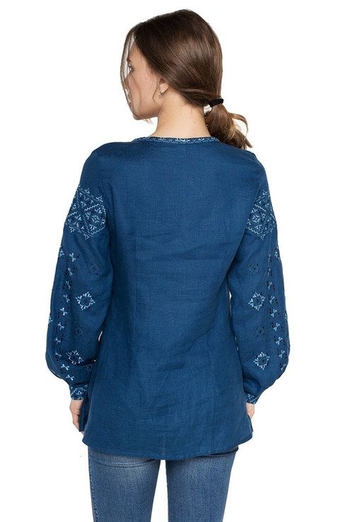 Блуза жіноча Ясміна (льон синій), numer zdjęcia 3