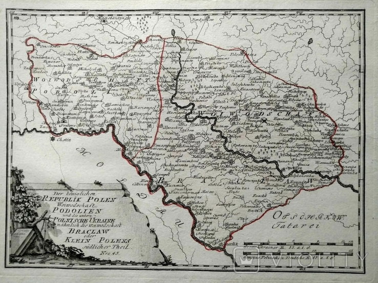 1790 Подольское и Брацлавское воеводства (Польская Украина) карта 44х31 Верже СерияАнтик
