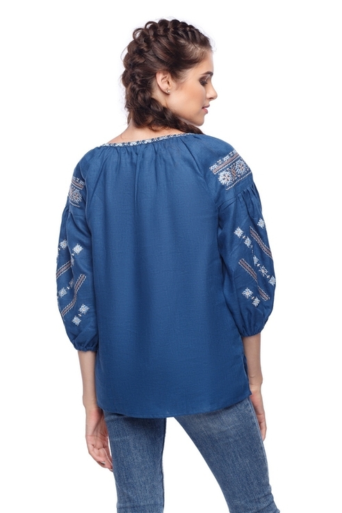 Блуза жіноча Милослава (льон синій), numer zdjęcia 3