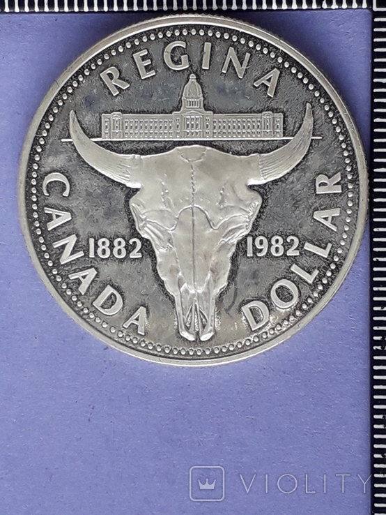 1 доллар, Канада, 1982 год, 100 лет городу Реджайна, серебро, 0.500, 23.32 гр., фото №2