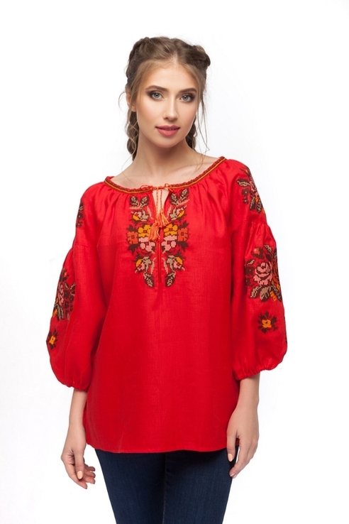 Блуза жіноча Чарівниця (льон червоний), фото №2