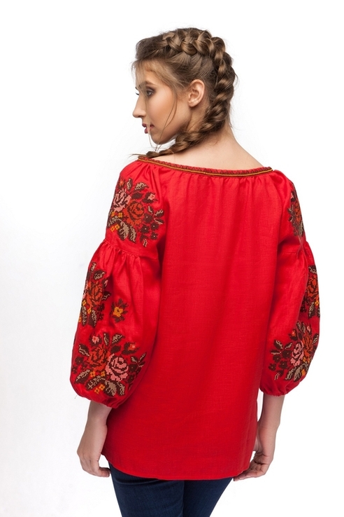 Блуза жіноча Чарівниця (льон червоний), фото №3