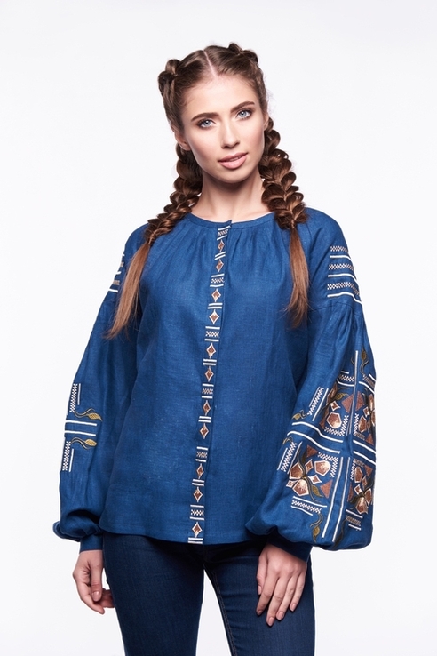 Блуза жіноча Яра (льон синій), фото №2