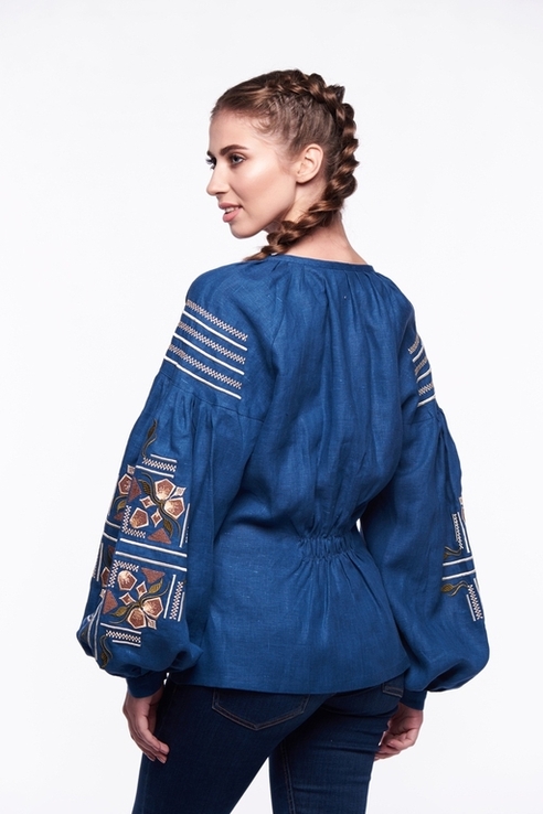 Блуза жіноча Яра (льон синій), фото №3