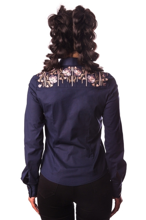 Блуза жіноча Зара (поплін темно-синій), фото №3