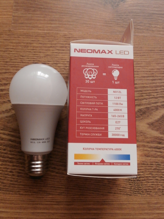 Світлодіодна лампа Neomax Led 12W 120W 4000K Яскраве світло IC Driver, photo number 2