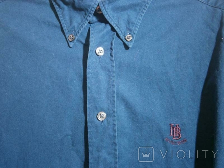 Свободная L рубашка винтаж плотный хлопок бренд лого Hugo Boss, фото №3