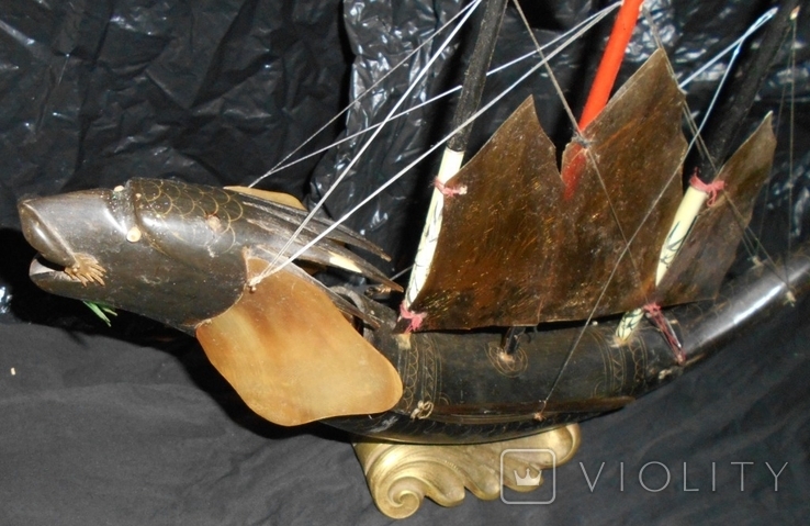 Корабль парусник Дракон из рога буйвола, кость Вьетнам Ручная работа, фото №11