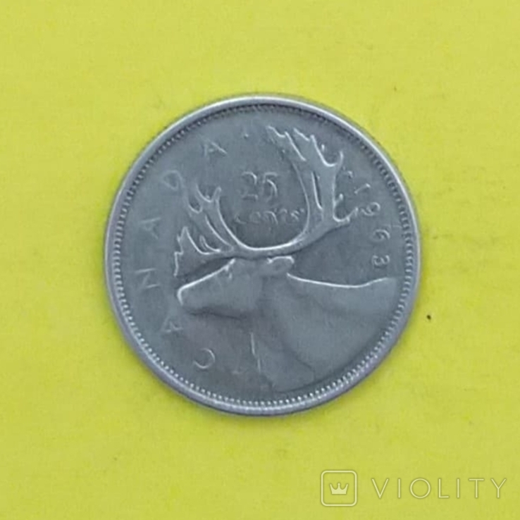Канада 25 центов, 1963р. Срібло., фото №3