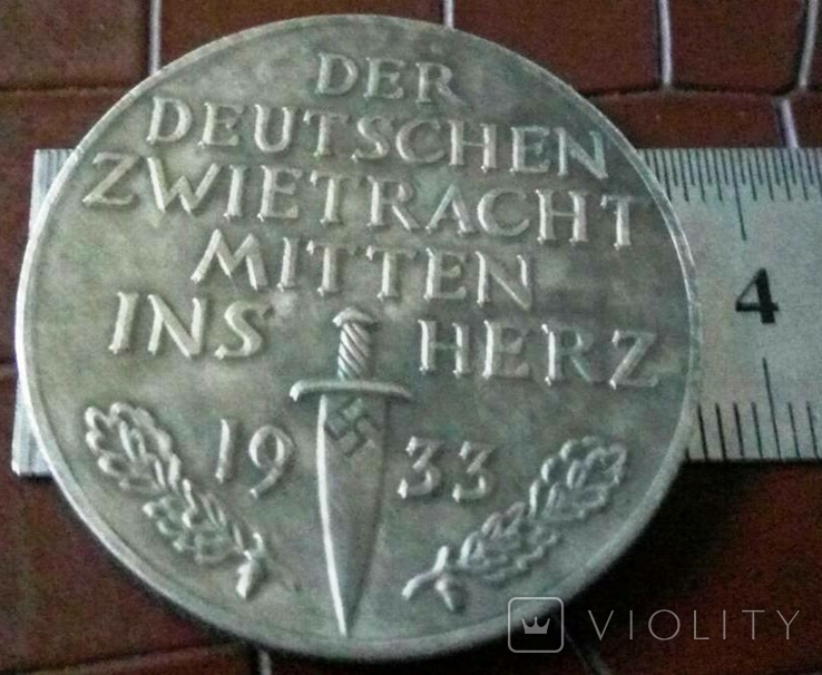 Медаль 1933 Німеччина.-копія , не магнітна, посрібнення 999, фото №2