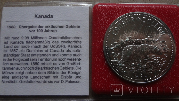 1 доллар 1980  Канада Белый медведь  Сертификат серебро, фото №2
