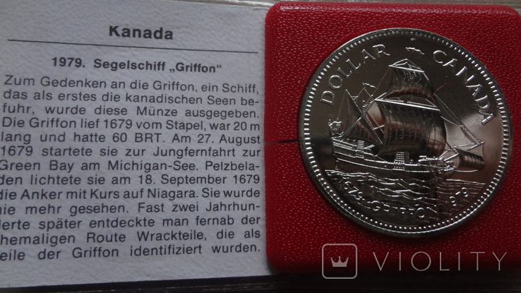 1 доллар 1979  Канада Парусник Грифон  Сертификат серебро, фото №2