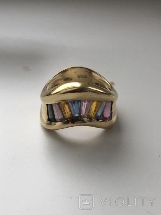 Кольцо з жовтого золота з камнями, фото №6