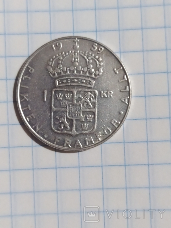 1 крона 1959 г. серебро ,Швеция, фото №3