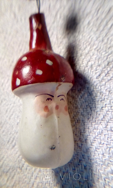 Елочная игрушка Гриб - Дед Мухомор.  Высота 7 см. СССР., фото №8
