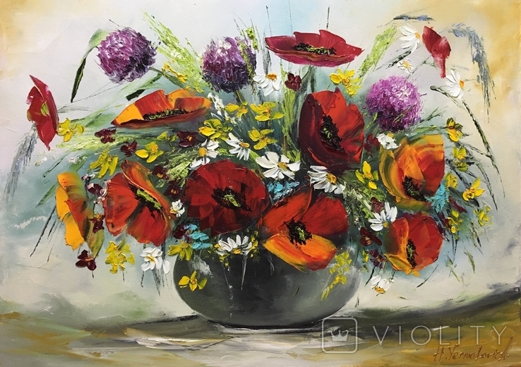 Картина Букет полевых цветов масло мастихин 50х70, фото №2