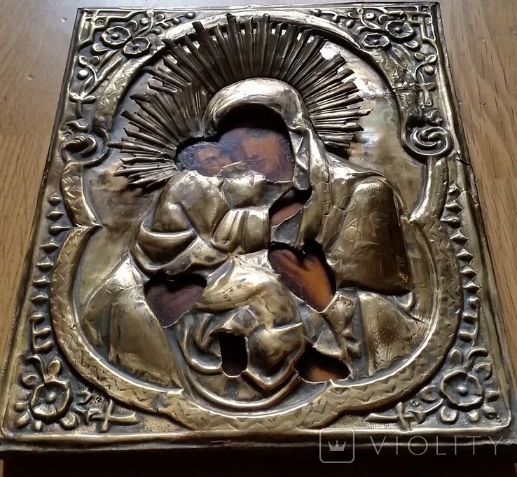 Ікона Володимирська Богородиця, латунь, 22,5х18,0 см, фото №9