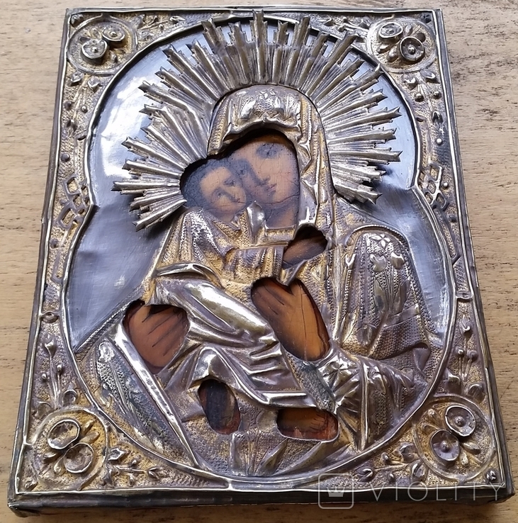 Ікона Володимирська Богородиця, латунь, 22,0х17,2 см, фото №11