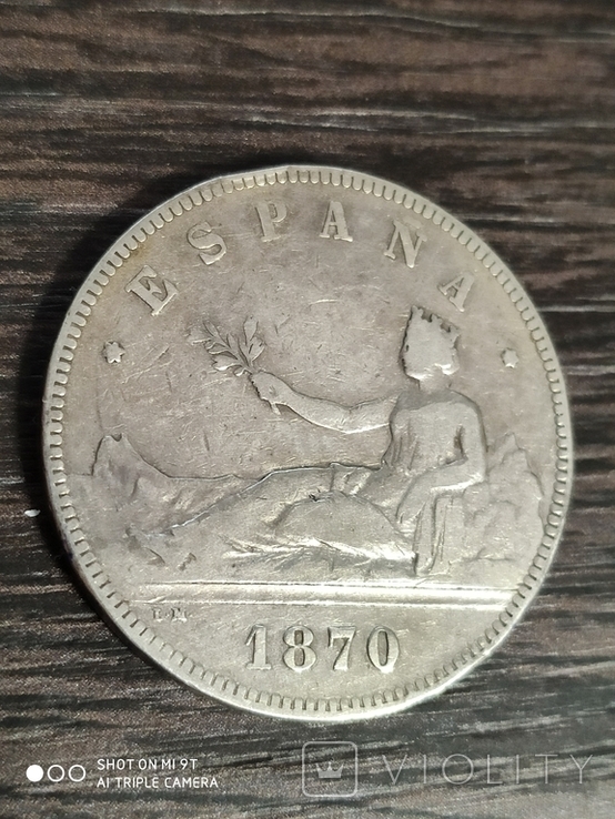 5 песет Испании 1870 г.серебро, фото №2
