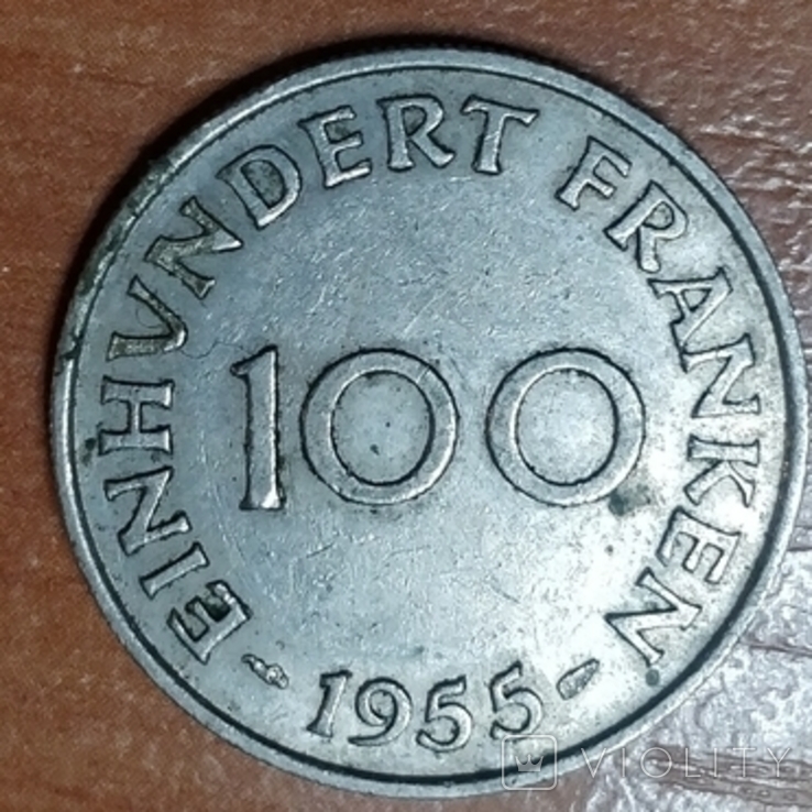 Саарланд,100 франков,1955 г., фото №2