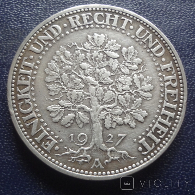 5 марок 1927  Дубок   Германия  серебро  (3.3.3)