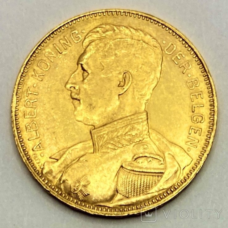 20 франков. 1914. Бельгия. Альберт I (золото 900, вес 6,45 г)
