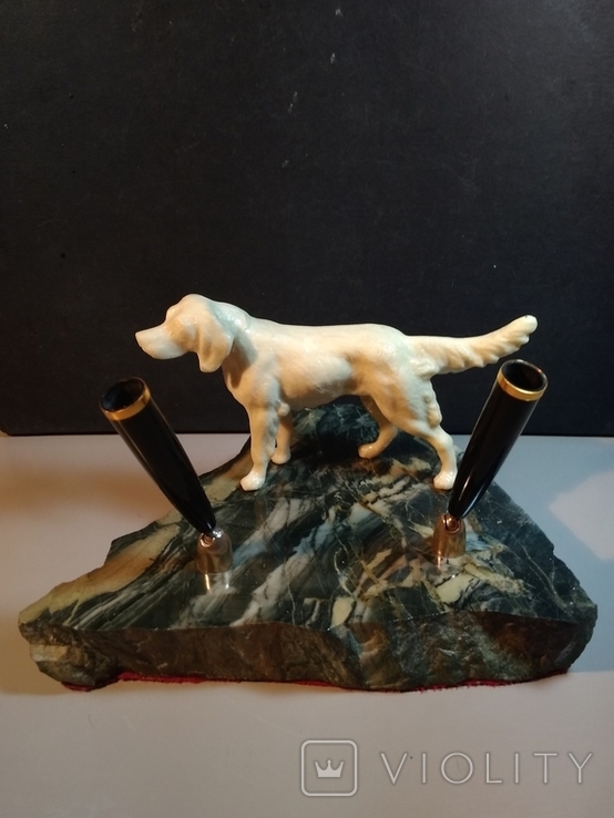Письменный прибор СССР на камне с фигурой охотничьей собаки, 50-е, 1 кг