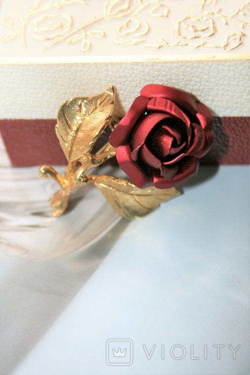 Винтажная брошь чайная роза позолота, фото №6