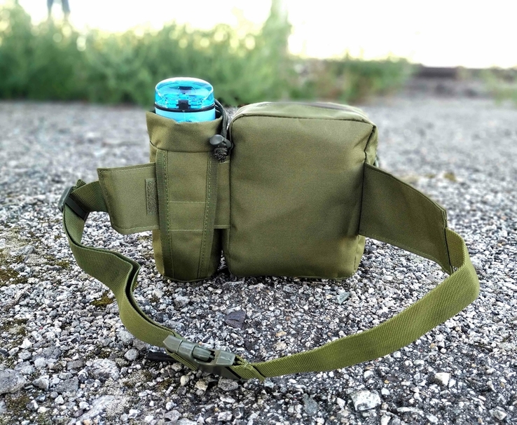 Универсальная тактическая сумка на пояс с карманом под бутылку (Олива), фото №4