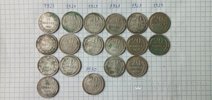 20 копеек 1923,24,25,27,28,29,30 г.г.