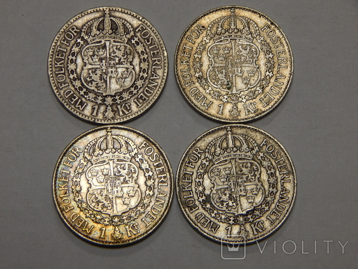4 монеты по 1 кроне, Швеция