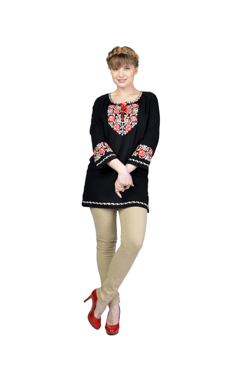 Блуза жіноча Трояндові роси (штапель чорний), фото №2