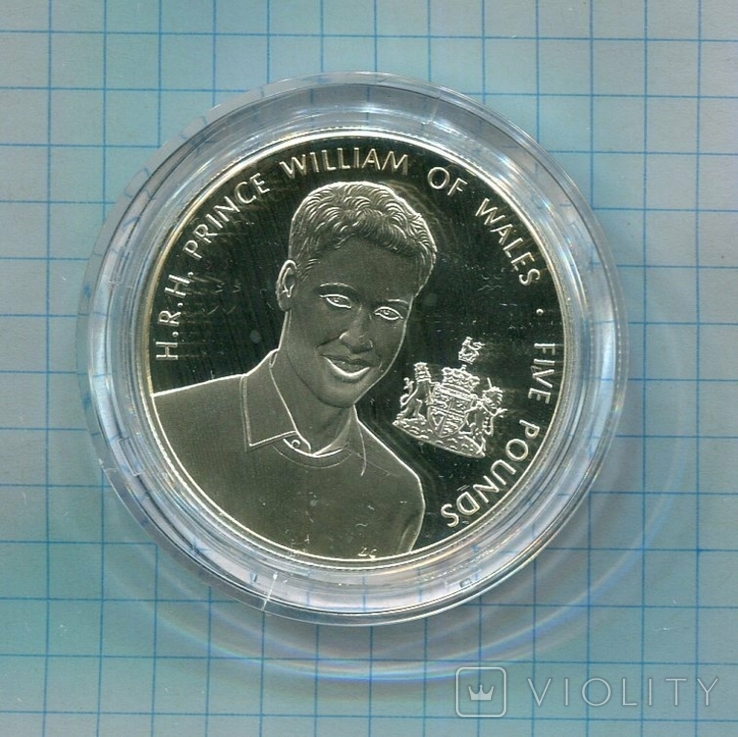 Гернси 5 фунтов 2003 ПРУФ серебро Принц Уэльский, фото №2