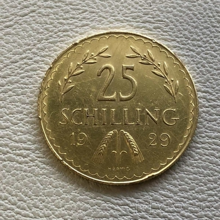 Австрия 25 шиллингов 1929 год 5,88 грамм золота 900, фото №2