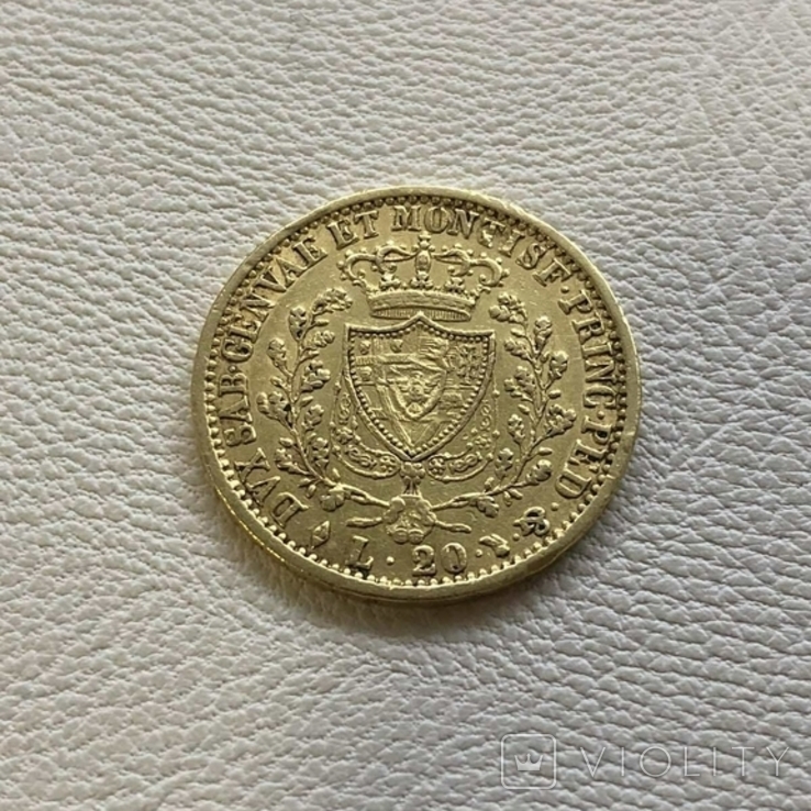 Италия 20 лир 1827 год Сардиния 6,45 грамм золота 900, фото №3