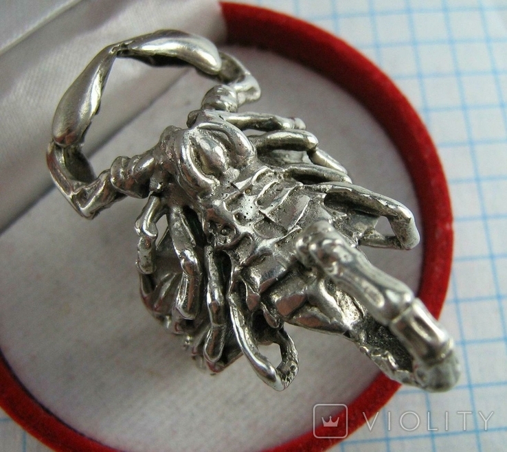 Серебряное Кольцо Перстень Скорпион Массивное 3D Размер 18.75 Серебро 925 проба 716, фото №2