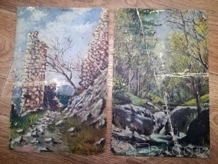 Картины парные 2 шт. " Лесной ручей и древние развалины" 1902 г., фото №2
