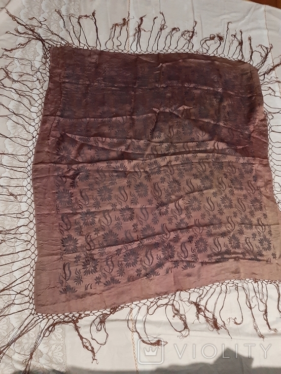 Шелковый старинный платок 100х100, фото №2