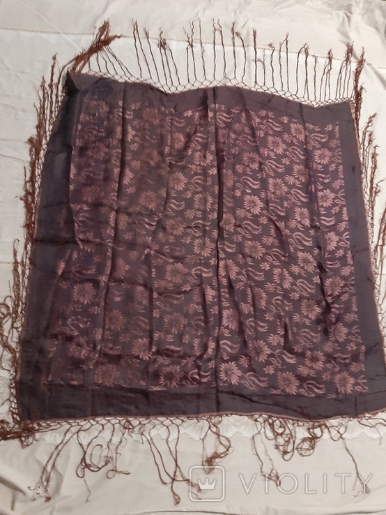 Шелковый старинный платок 100х100, фото №3
