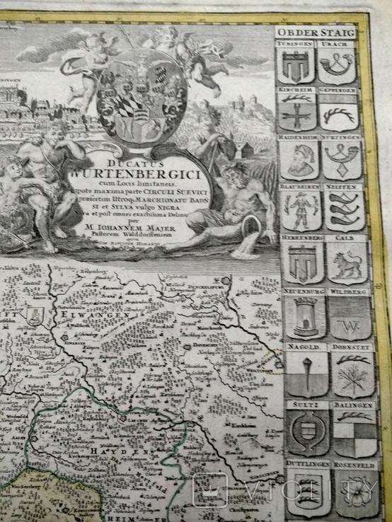 1750 Баден-Вюртемберг Германия Штутгарт Баден-Баден (огромная карта 55х65) СерияАнтик, фото №7
