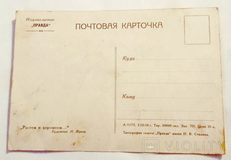 Жуков Растём и хорошеем 1954 изд. Правда почтовая открытка чистая, фото №3
