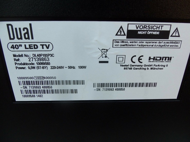 Телевізор DUAL DL40F185P3C Full HD HDMI,2* USB 40д. з Німеччини, photo number 10